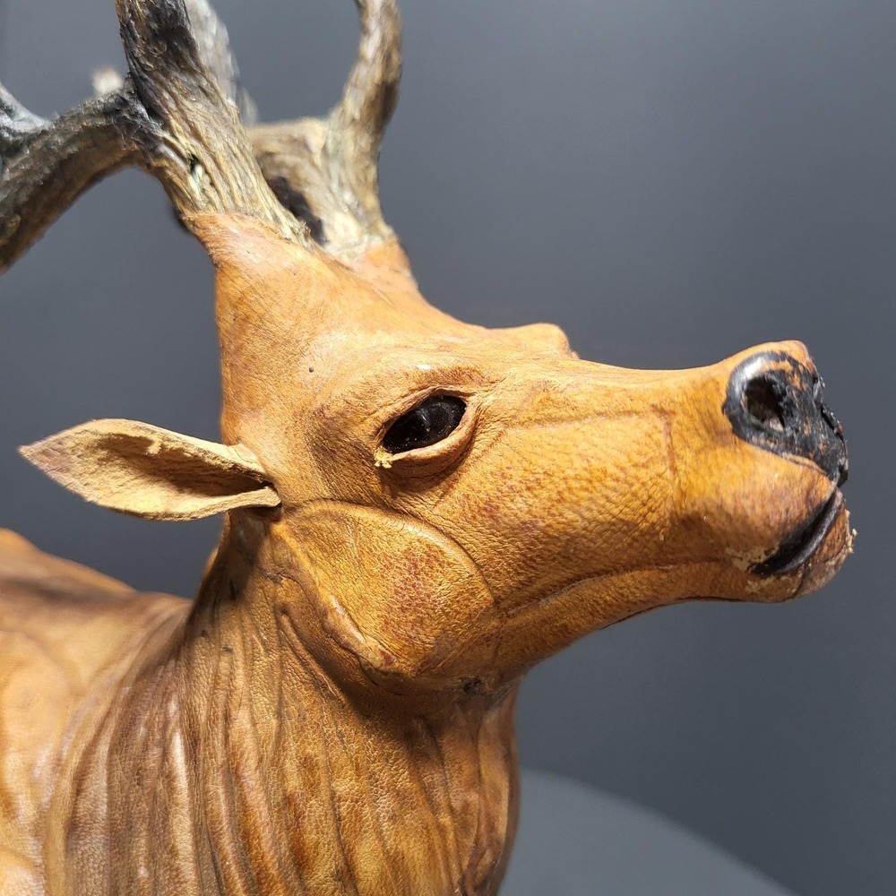 VTG Leather Wrapped Deer Figurine Standing Buck Rustic Cabin Decor 1960's - Picture 6 of 8